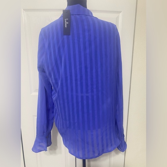 NWT Lulu’s Women's Blue Striped Button-Up Top size XL - Picture 3 of 9